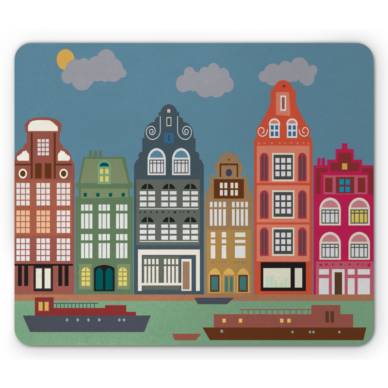 European Houses and Ships Mouse Pad