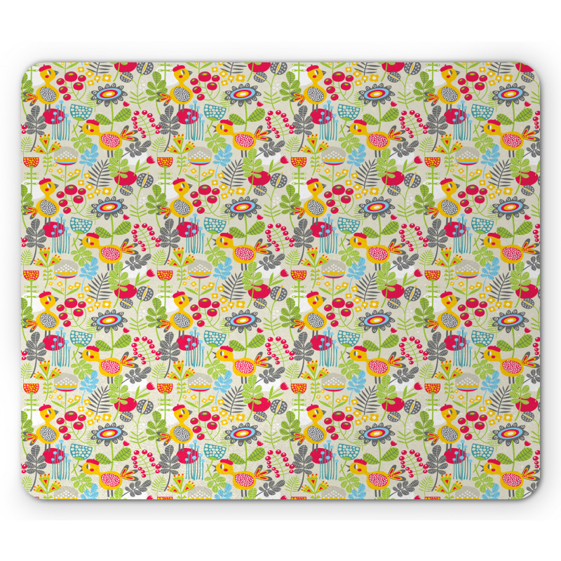 Nursery Bird and Flowers Mouse Pad