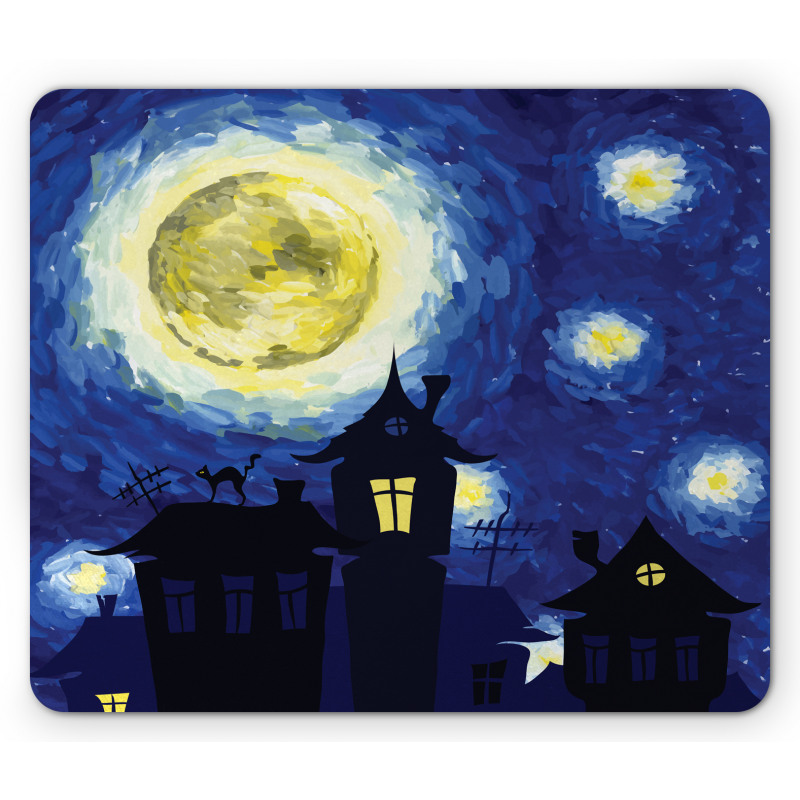 Country Houses Full Moon Mouse Pad