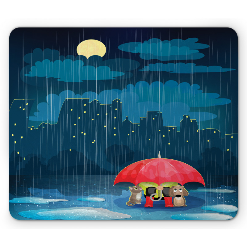 Cartoon Animal under Rain Mouse Pad