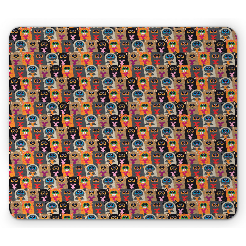 Colorful Cats Holding Hearts Mouse Pad