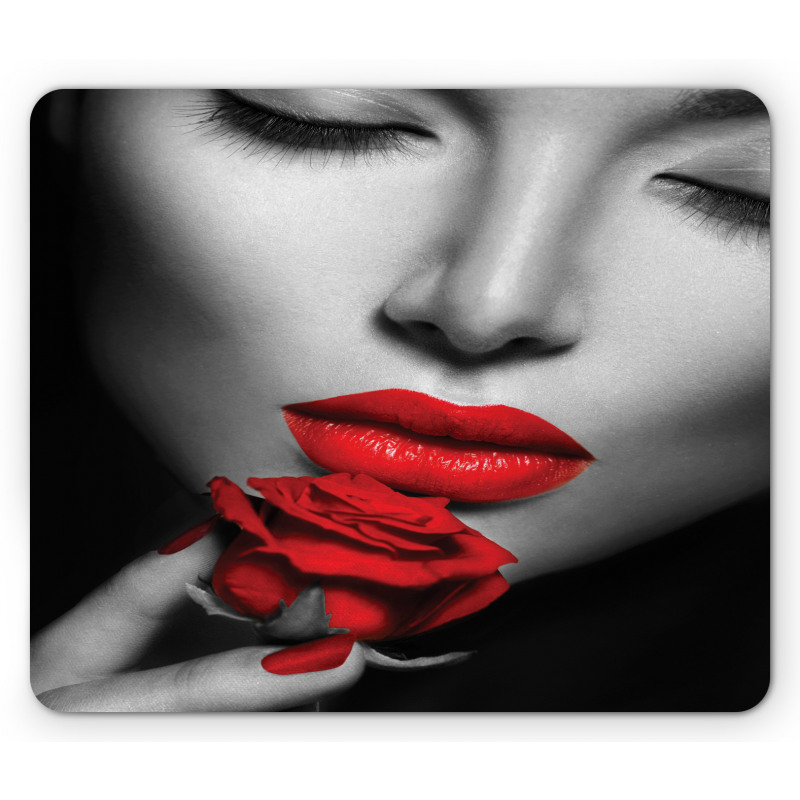 A Young Lady Holding Red Rose Mouse Pad