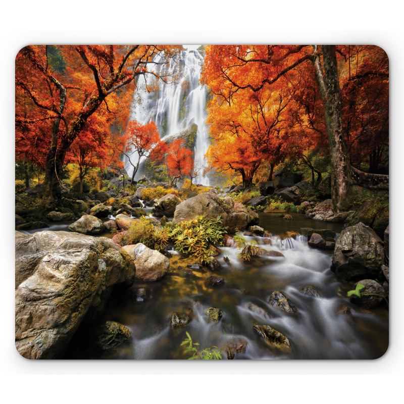 Autumn River Stream on Rocks Mouse Pad