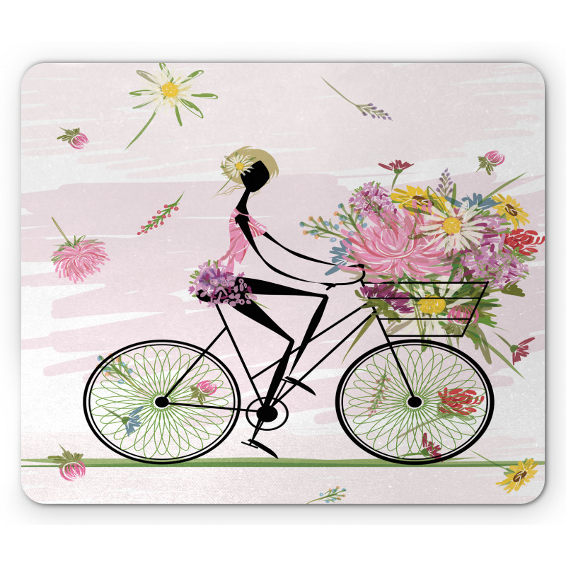 Girl Riding Bike Flowers Mouse Pad