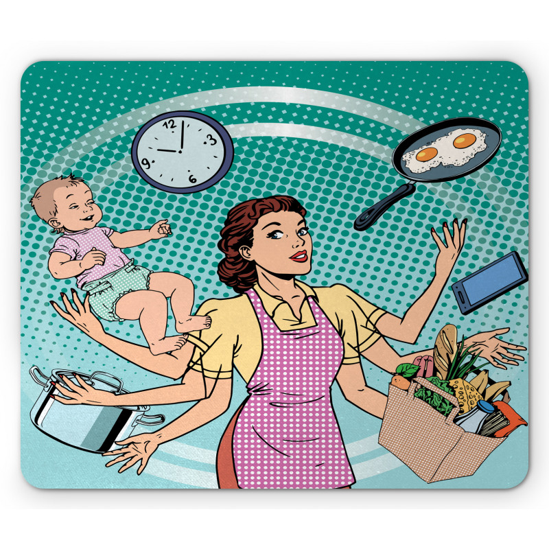 Pop Art Busy Woman Housework Mouse Pad