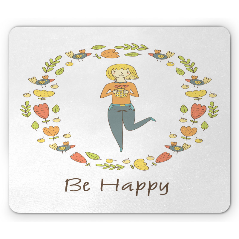 Girl with Flowers Birds Mouse Pad