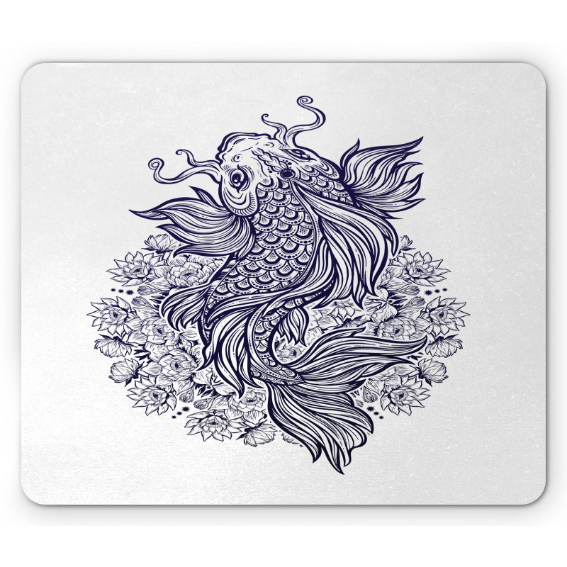 Koi Carp in Dark Blue Tone Mouse Pad