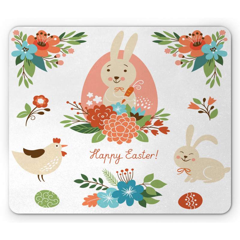 Pastel Bunny Flowers Cartoon Mouse Pad