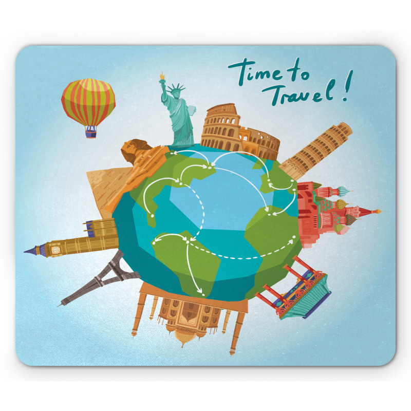 World Landmarks Around Globe Mouse Pad