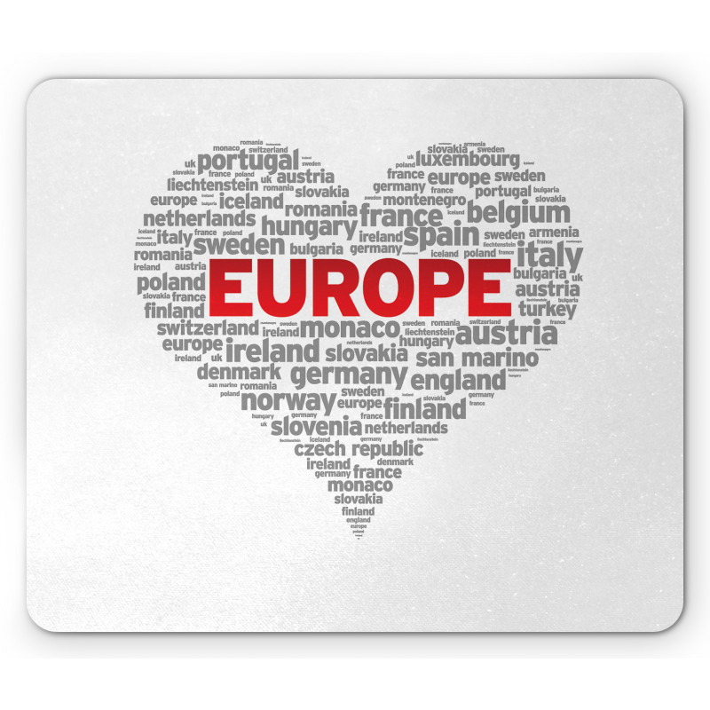 European Country Names Heart Mouse Pad