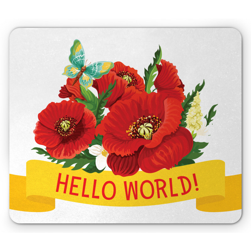 Hello World Spring Flowers Mouse Pad