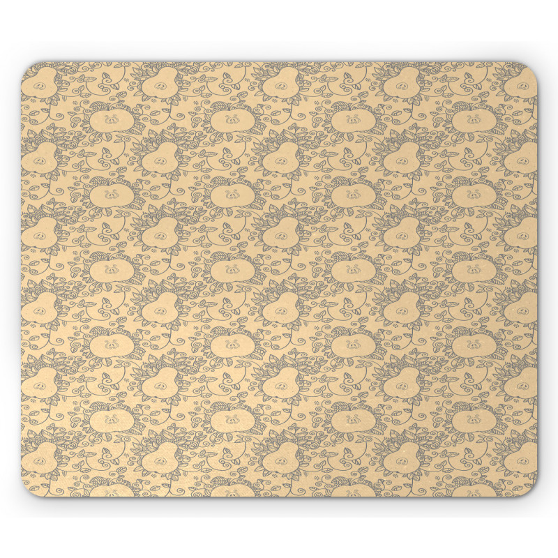 Pastel Monochrome Fruit Leaves Mouse Pad