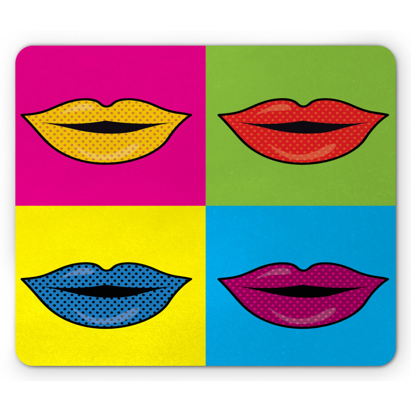 Colored Lips in Squares Mouse Pad