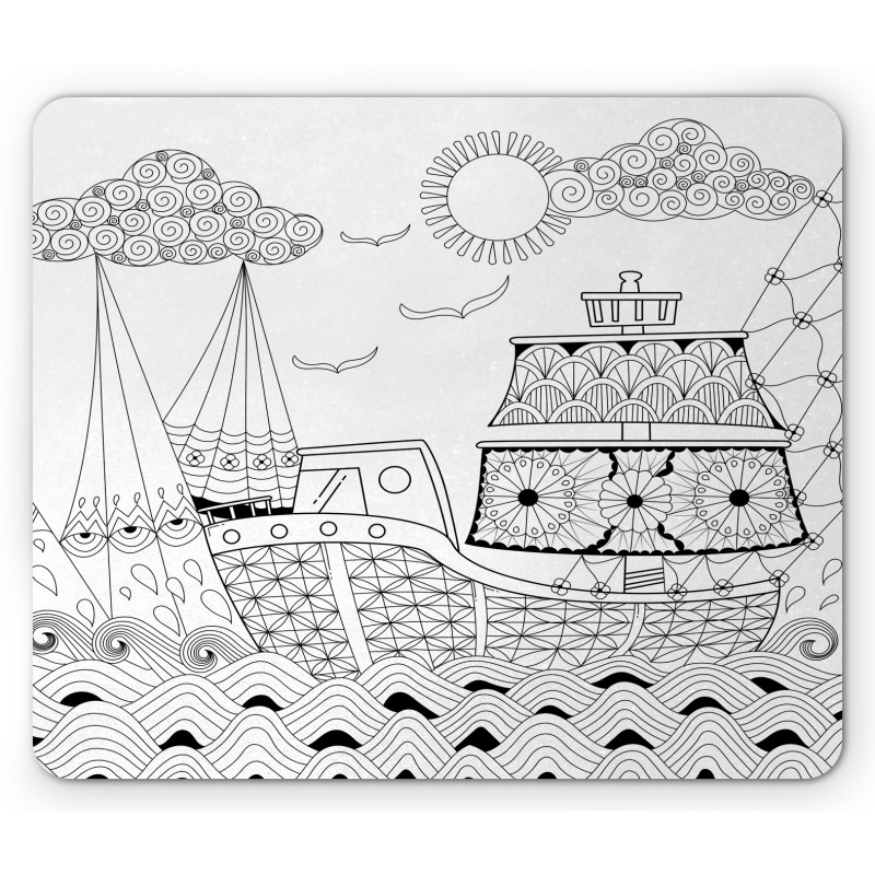 Antique Ship Waves Mouse Pad