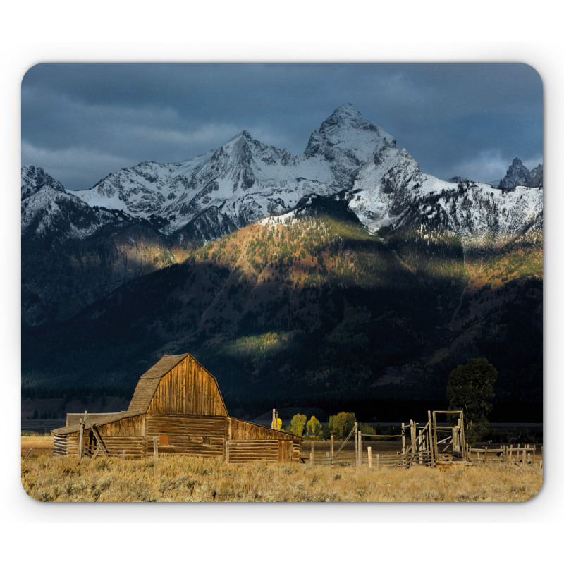 Rustic Wooden Hut Mountains Mouse Pad