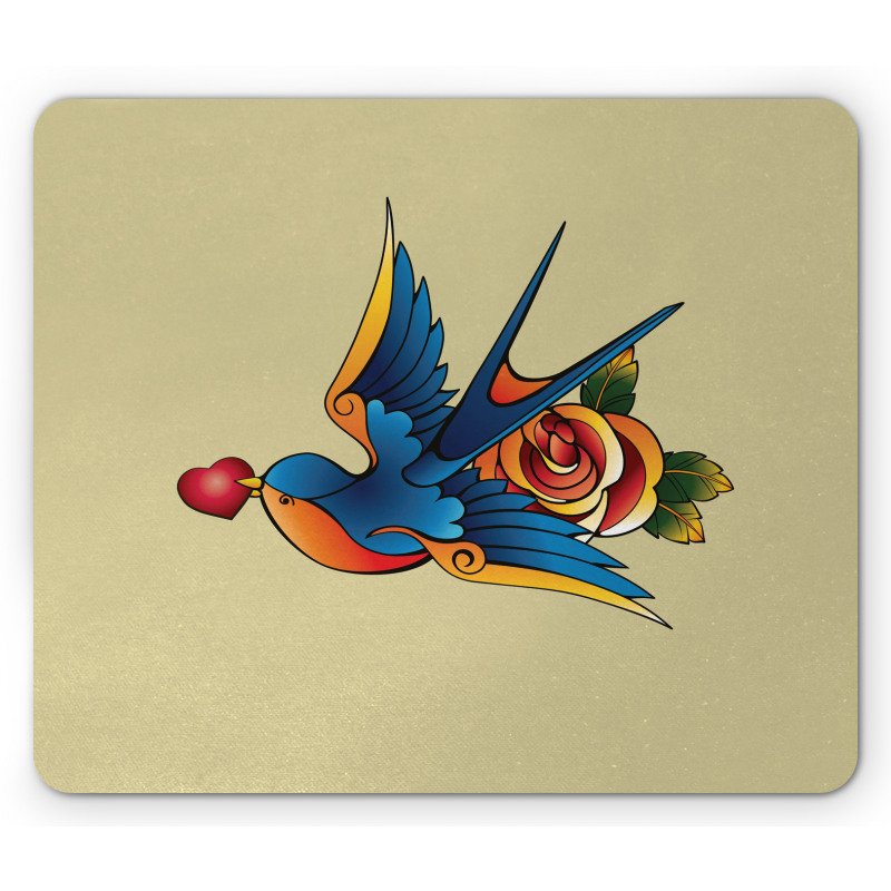 Heart Bird and Rose Art Mouse Pad