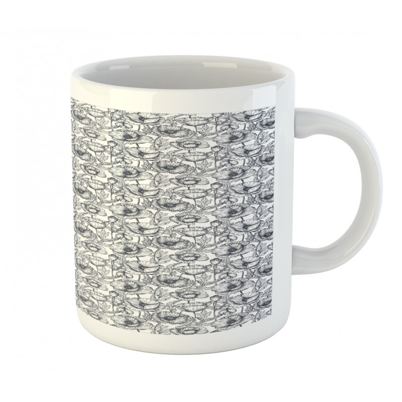 Monochrome Poppy Sketch Art Mug