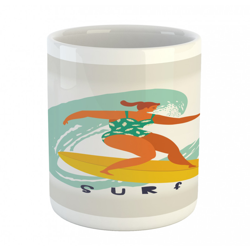 Woman Surfer on the Waves Art Mug