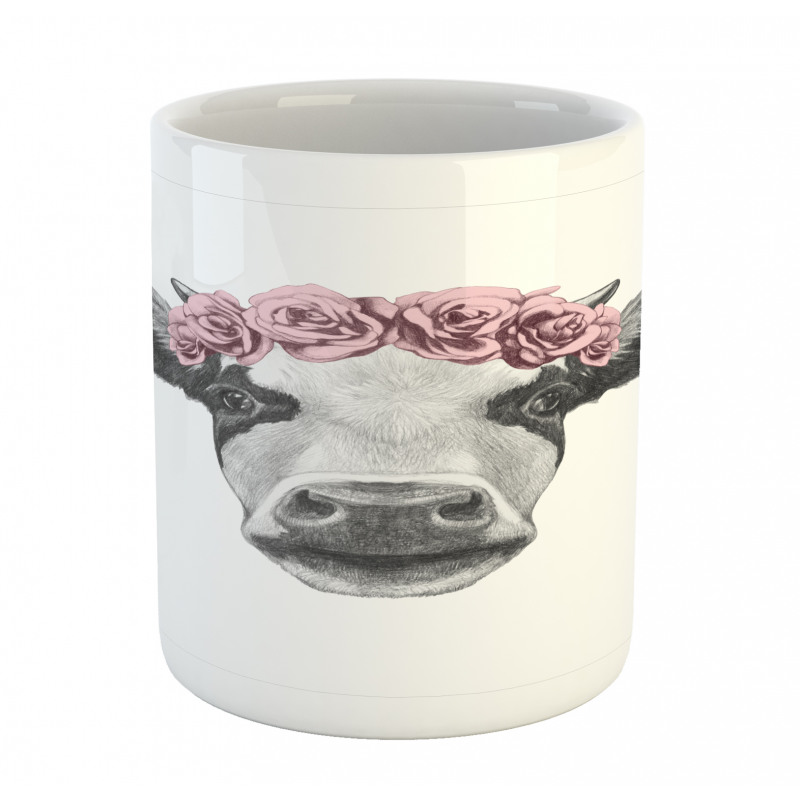 Cow with Roses Wreath Mug