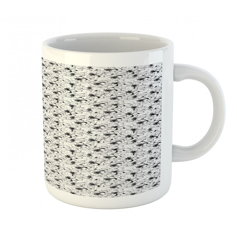 Monochrome Hibiscuses Sketch Mug