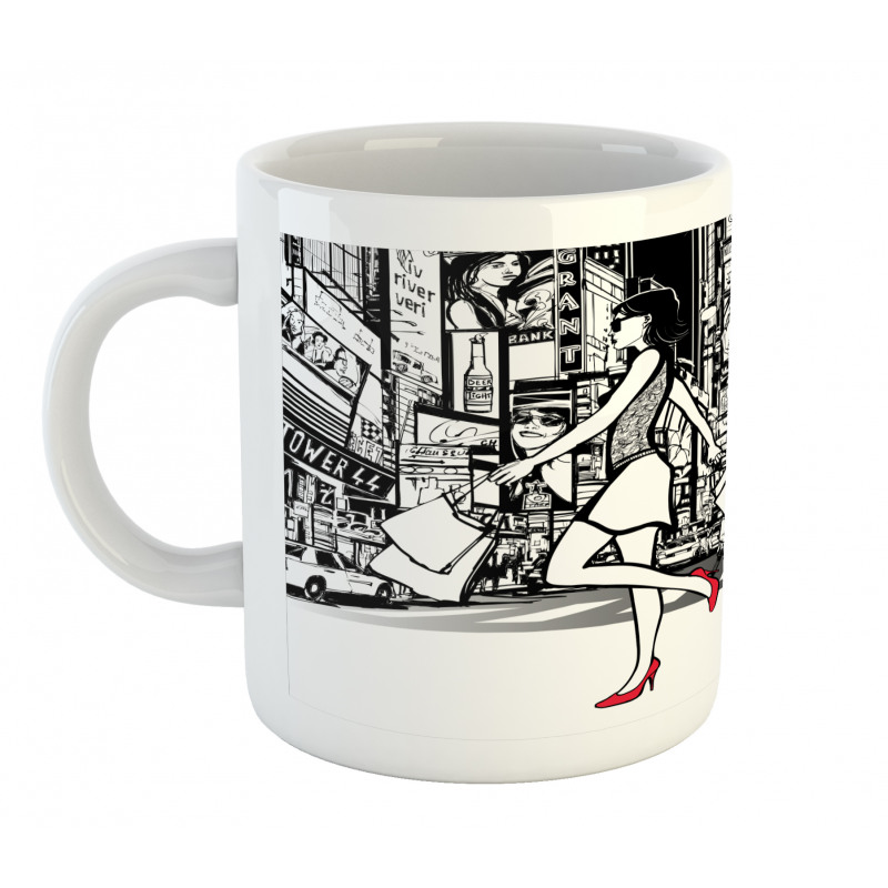 Lady Passing Crowded City Mug