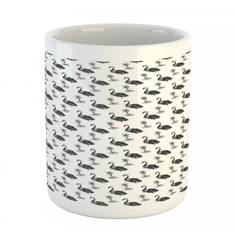 Black Aquatic Birds Lotus Mug