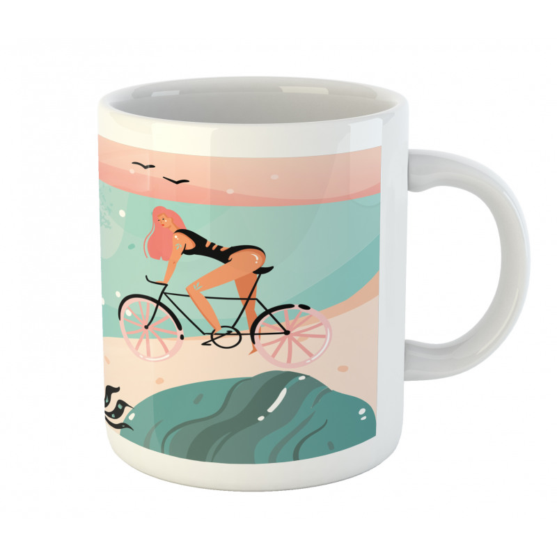 Woman Cycling in Sea Mug