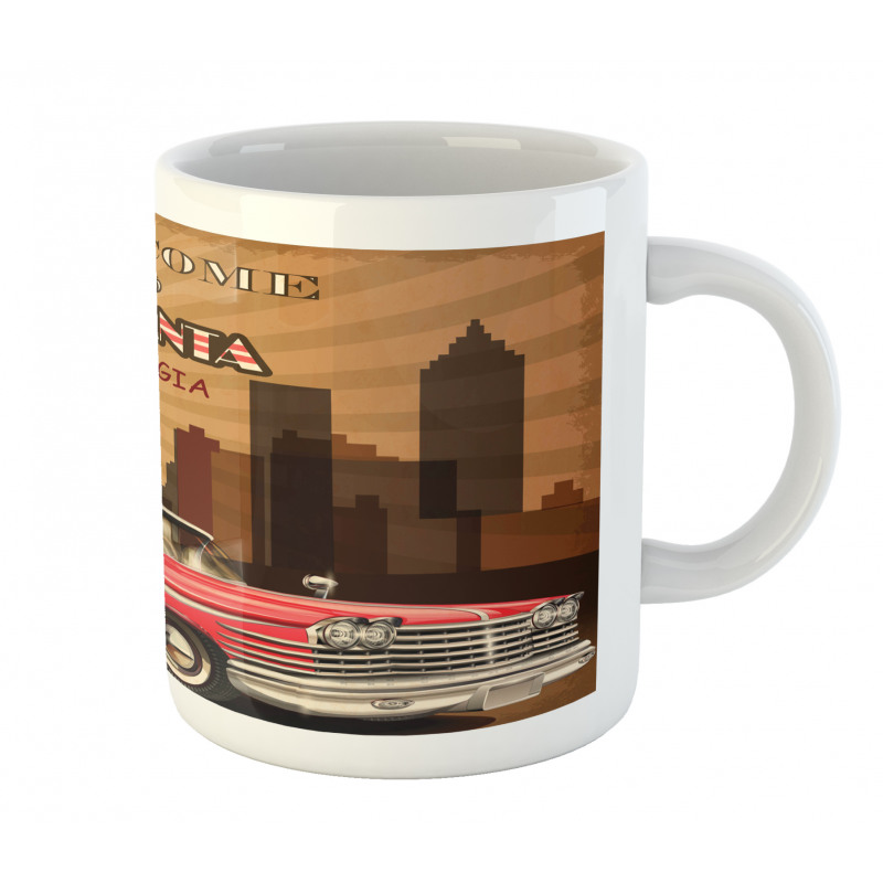 Retro Car and City Skyline Mug