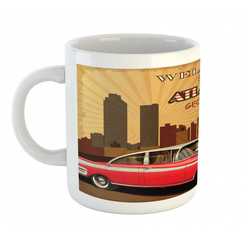 Retro Car and City Skyline Mug