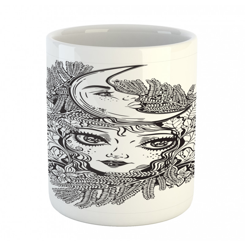 Girl Crescent Sketch Art Mug