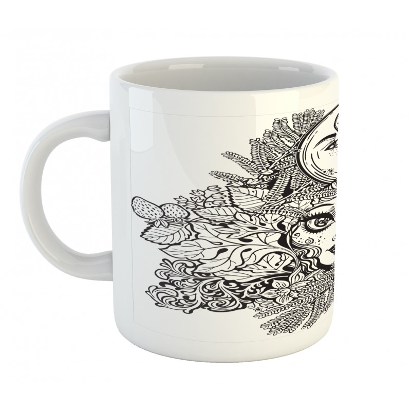 Girl Crescent Sketch Art Mug