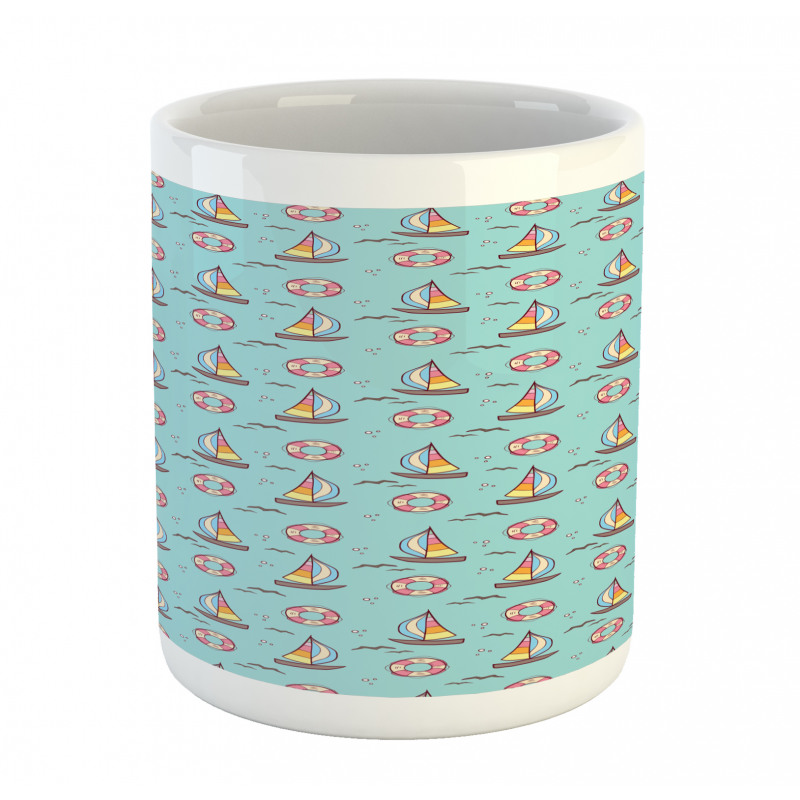 Seafoam Birds Sailboats Mug