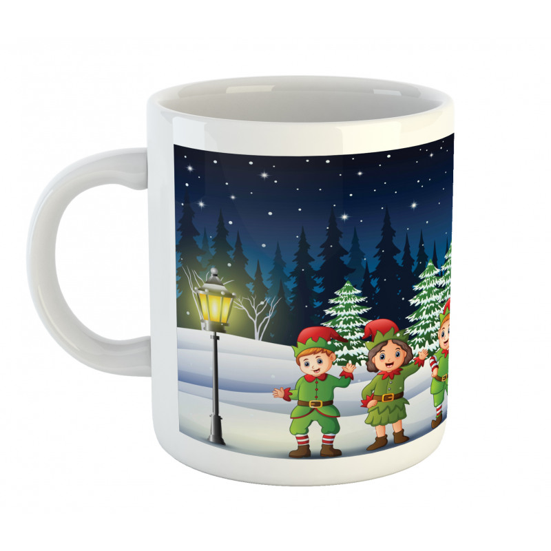 Snowing Forest and Children Mug