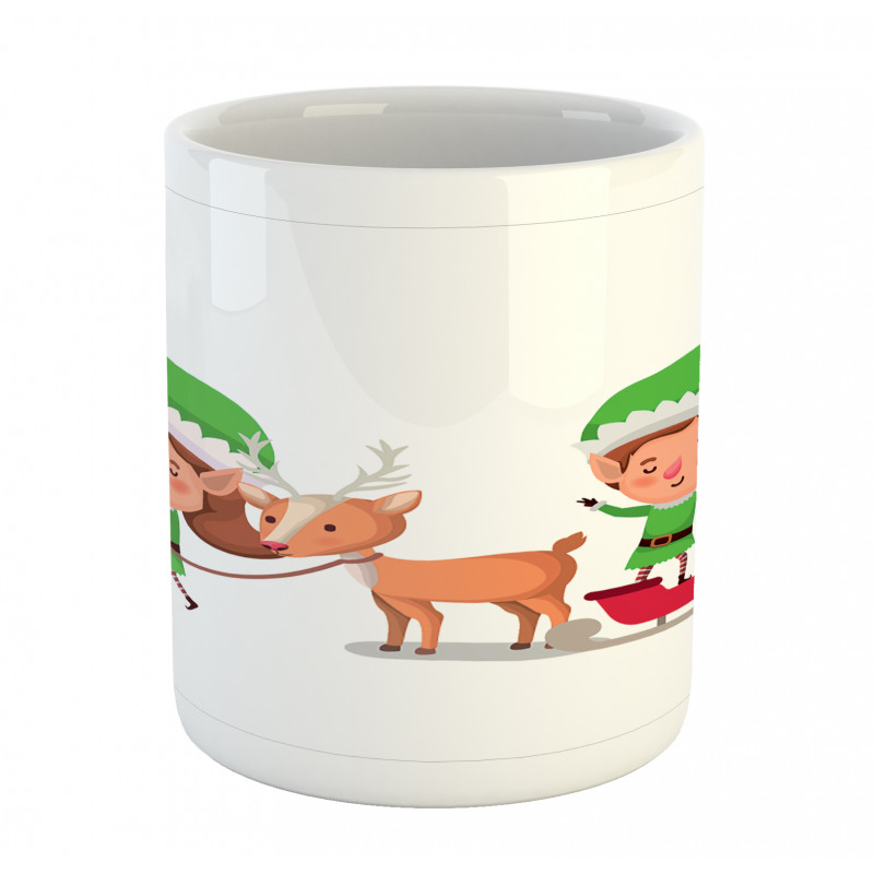 Elves and Reindeer on Sleigh Mug