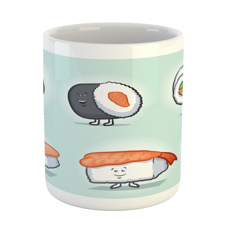 Funny Happy Sushi Characters Mug