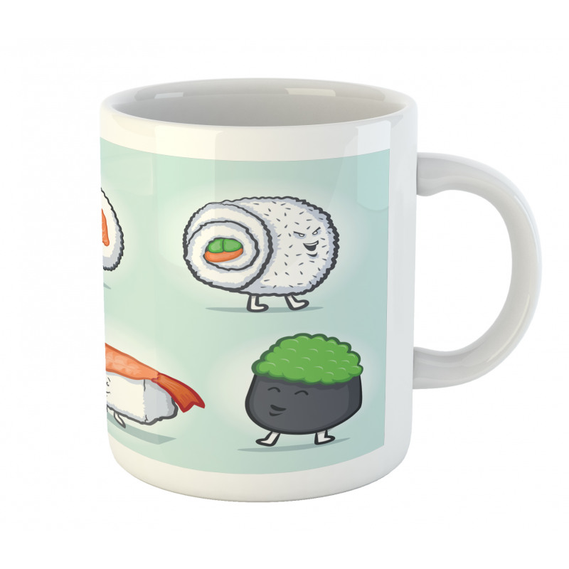 Funny Happy Sushi Characters Mug