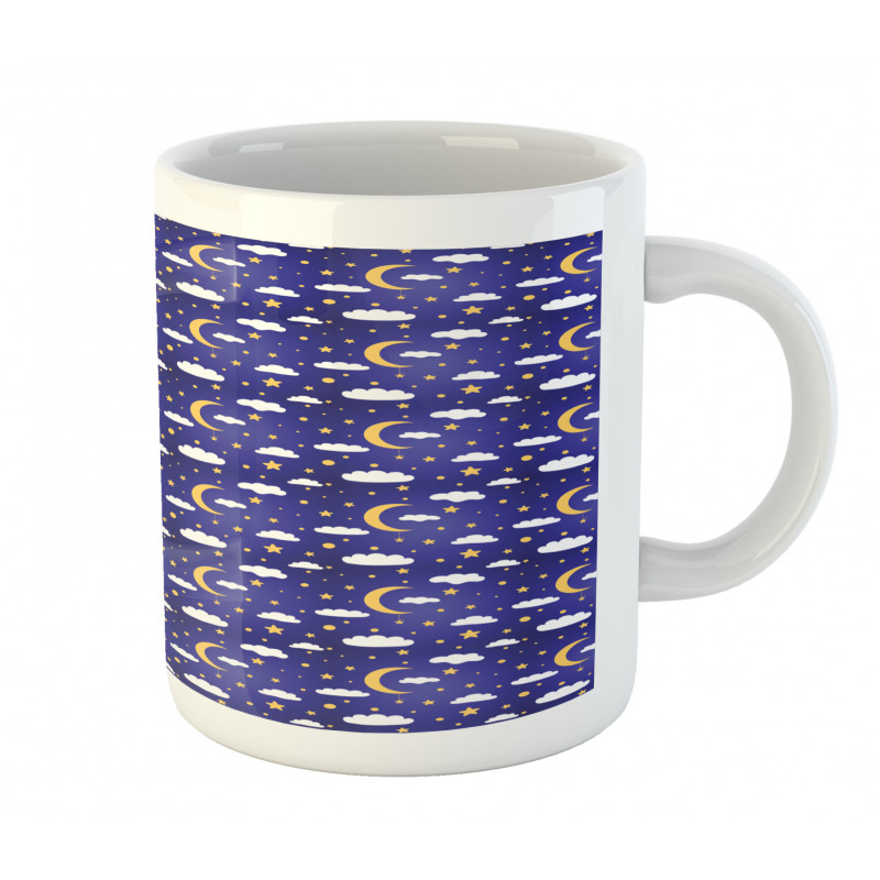 Moon Stars Dots and Clouds Art Mug