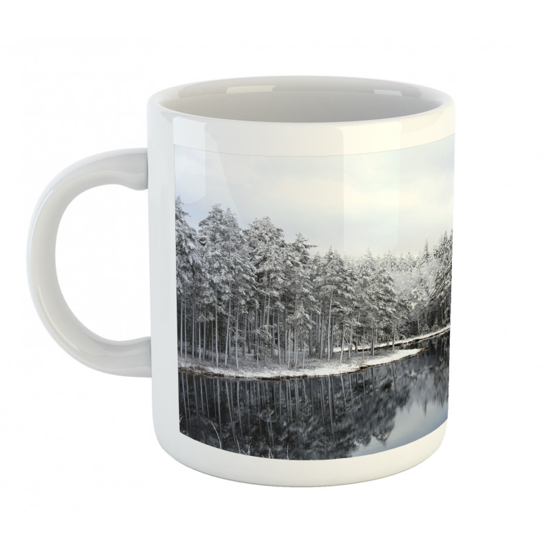 Trees in Cold Day Lake Mug