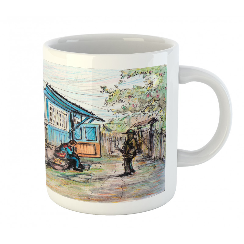 Hand Drawn Humans and House Mug