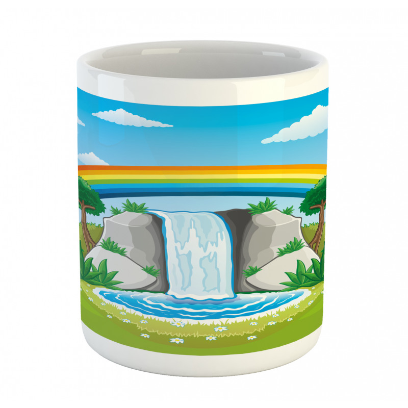 Waterfall and Rainbow Cartoon Mug