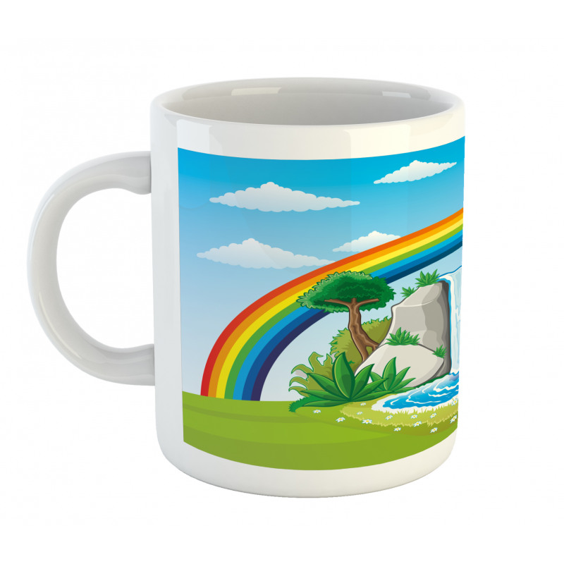 Waterfall and Rainbow Cartoon Mug