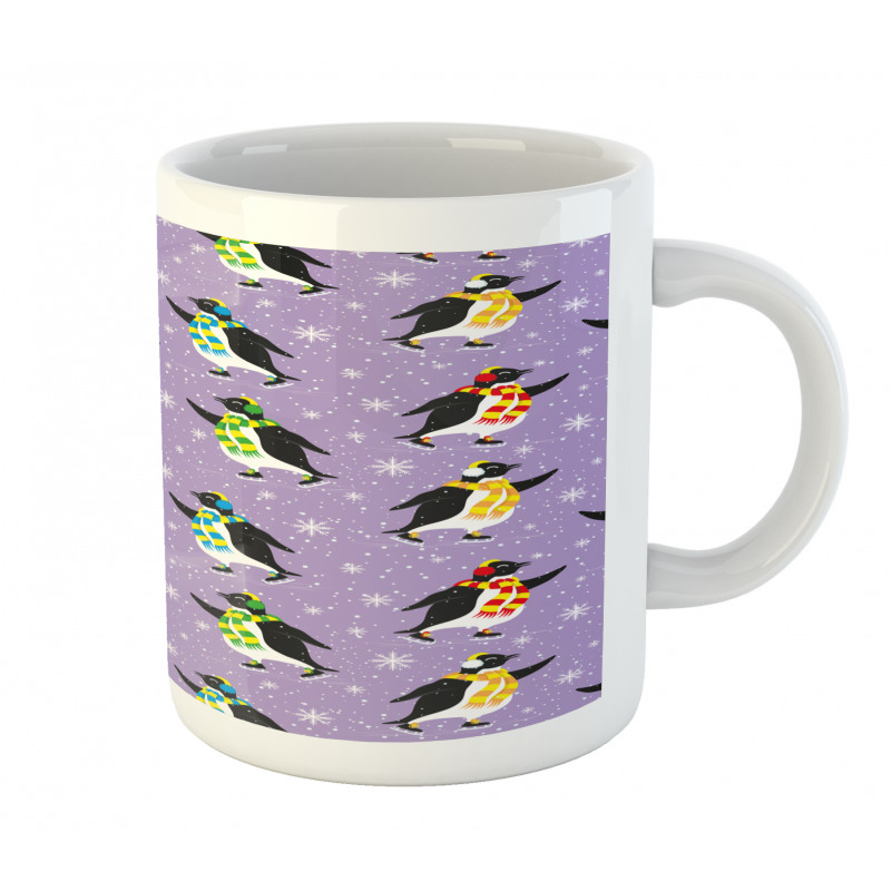 Penguins Skating Snowflakes Mug