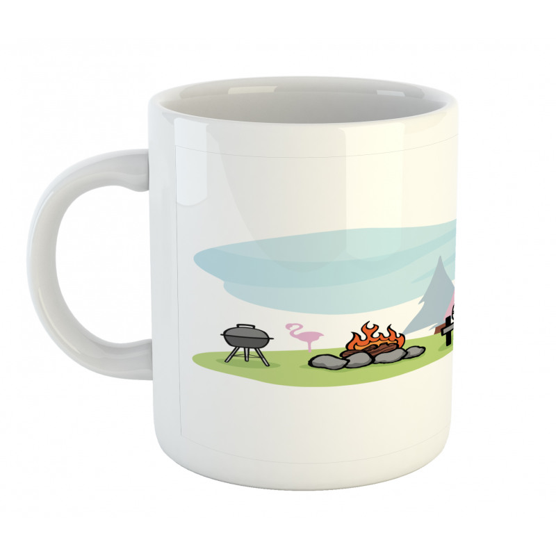 Cartoon Style Camping Scene Mug