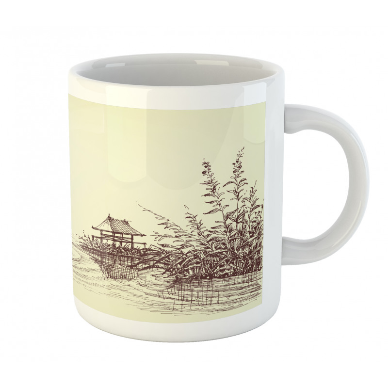 Pencil Drawn Lake and Boat Mug