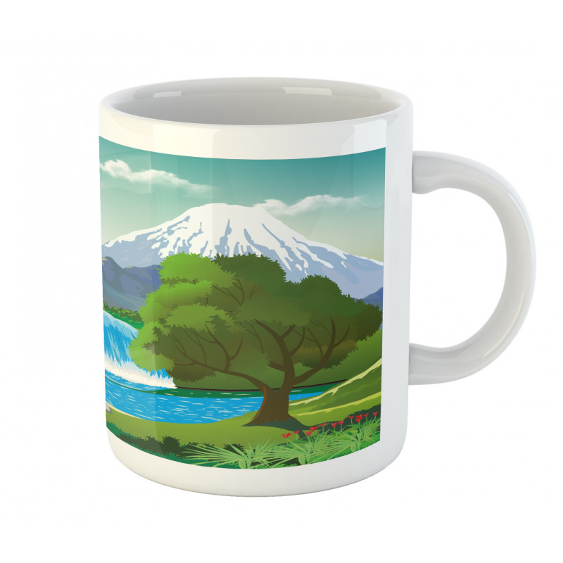 Cartoon Style Lake Waterfall Mug