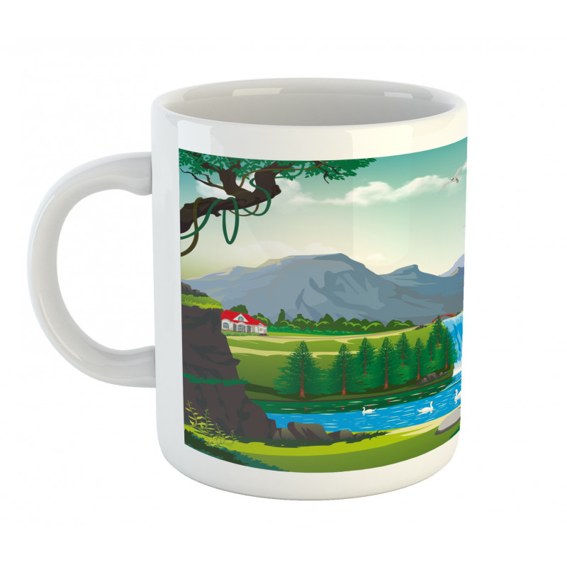 Cartoon Style Lake Waterfall Mug