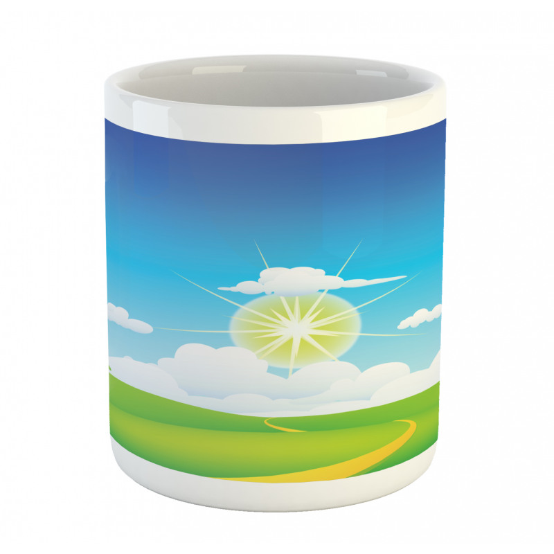 Grass Hill Sun and Clouds Mug