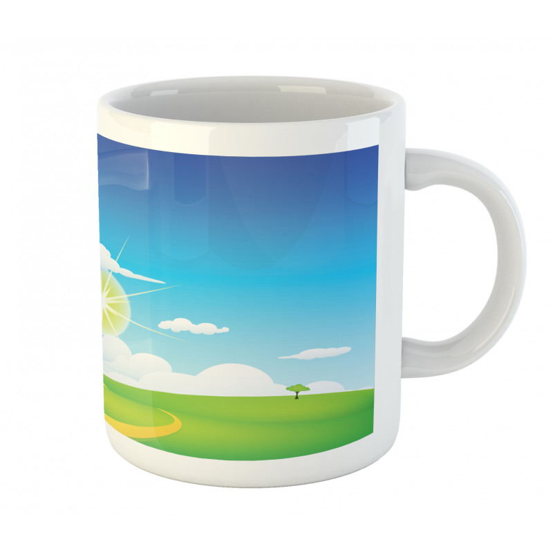 Grass Hill Sun and Clouds Mug