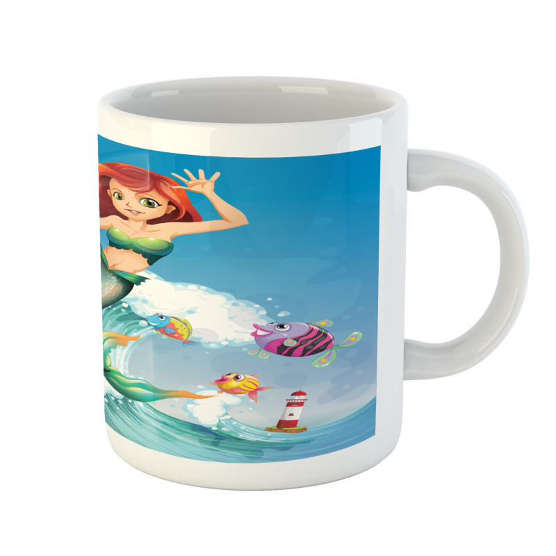 Wave with Cartoon Fish Mug