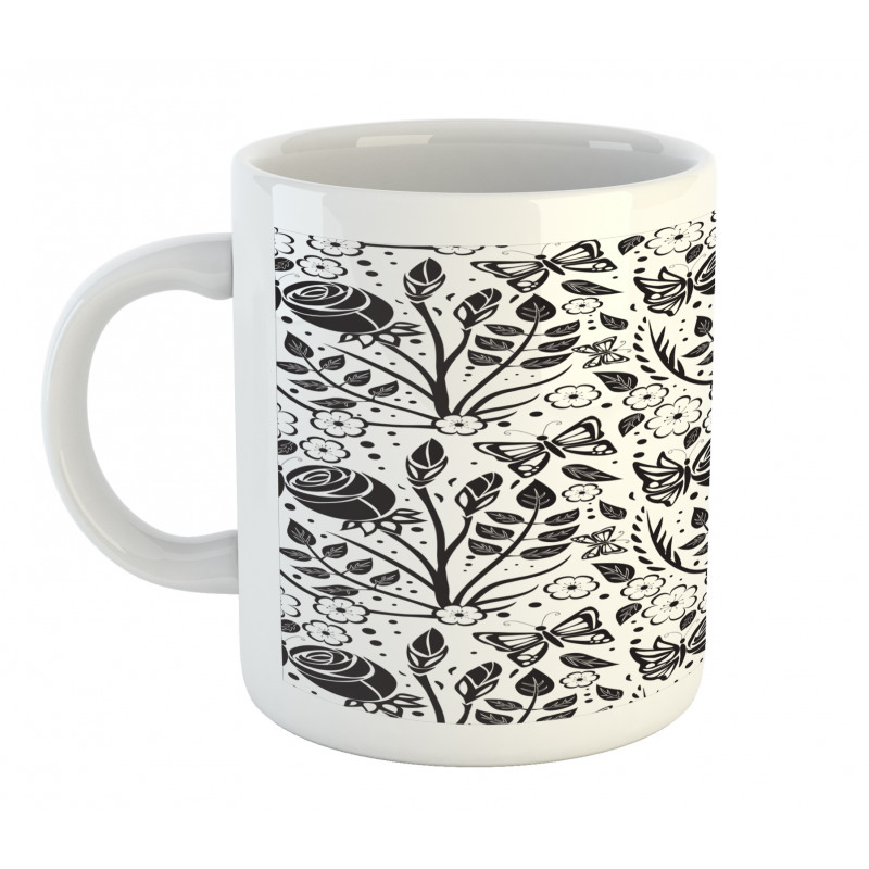 Monochromatic Butterfly Rose Mug